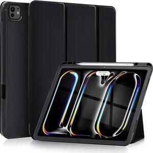 Black  iPad Pro 13 Inch Case (2024 M4) with Pencil Holder & Trifold Stand